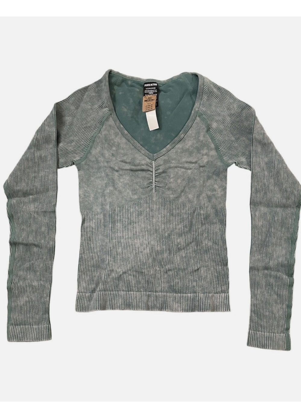 PINK Victoria's Secret Green Ribbed V‑Neck Long Sleeve Top